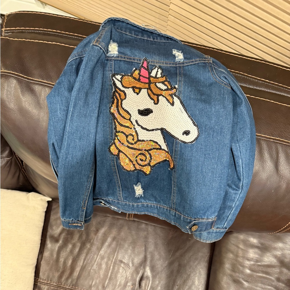 Lola & the Boys Size 8 Unicorn Jean Jacket